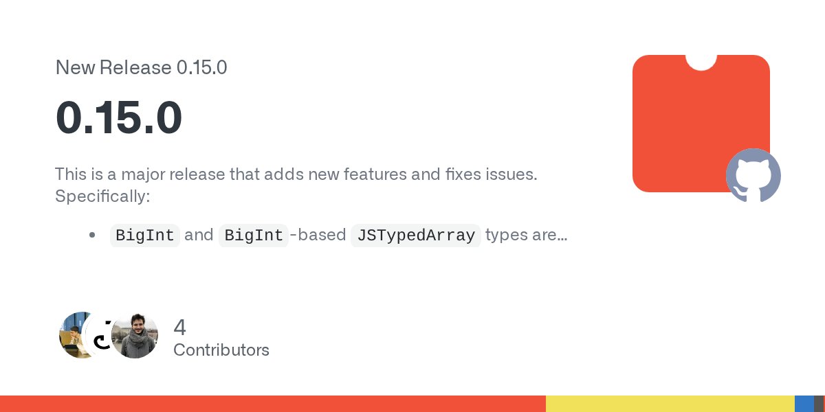 swiftwasm's tweet card. This is a major release that adds new features and fixes issues. Specifically: BigInt and BigInt-based JSTypedArray types are now supported. Now, when passing Int64 values from Swift, they will be...