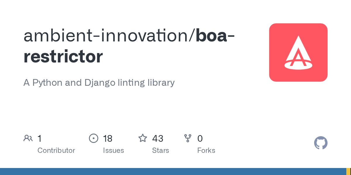 pycoders's tweet card. A Python and Django linting library. Contribute to ambient-innovation/boa-restrictor development by creating an account on GitHub.