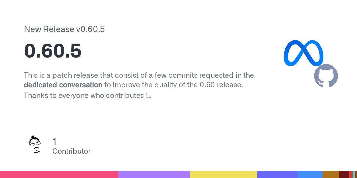 ReactNativeComm's tweet card. This is a patch release that consist of a few commits requested in the dedicated conversation to improve the quality of the 0.60 release. Thanks to everyone who contributed! Added Added a default ...