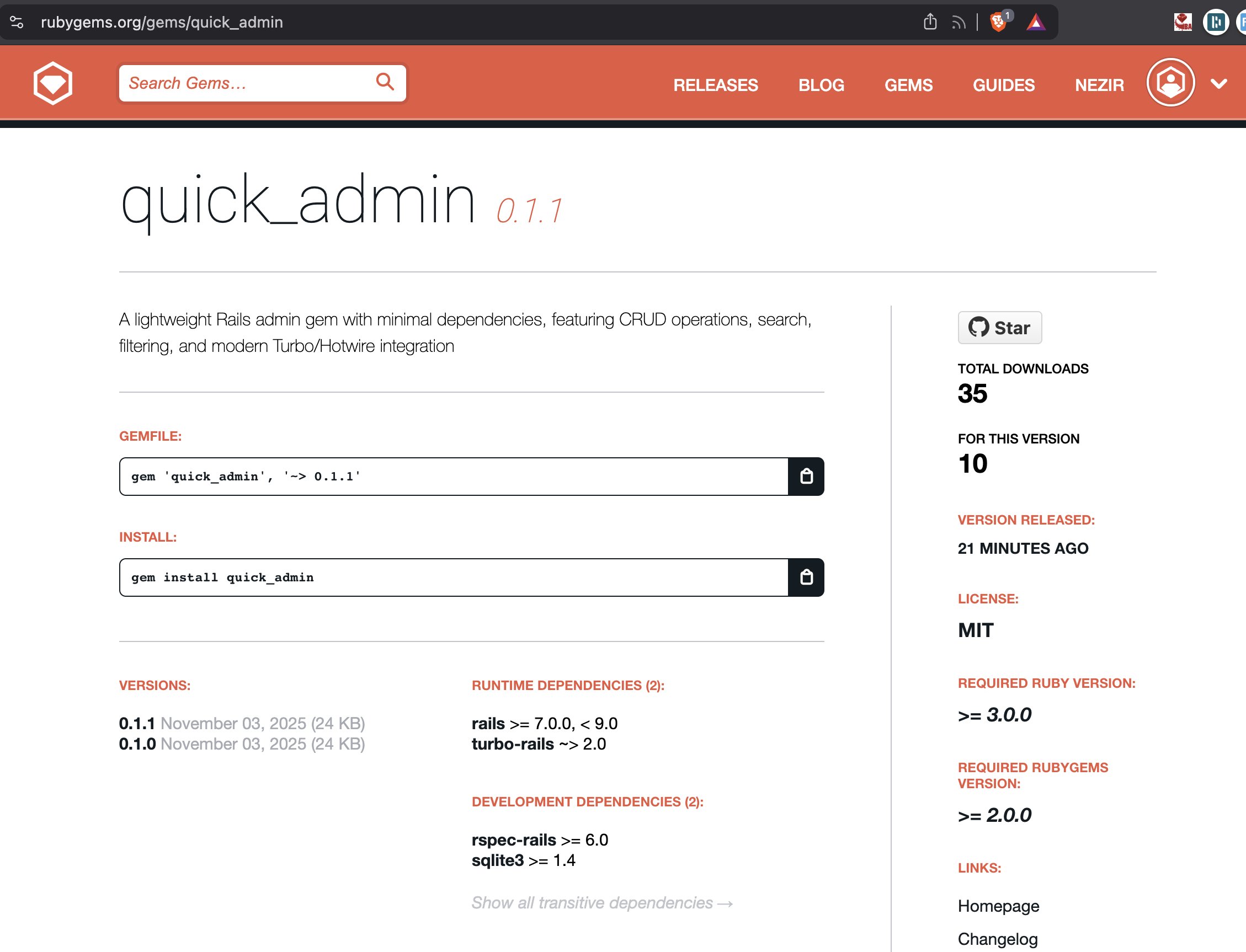RubyOnRailsBa's tweet card. If you’ve ever needed a quick, clean, and modern admin interface for your Ruby on Rails app — without pulling in massive dependencies or complex DSLs — you’re going to love QuickAdmin. QuickAdmin is...