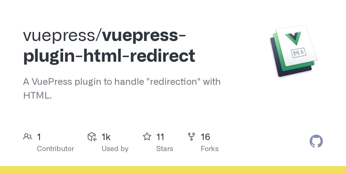 _ulivz's tweet card. A VuePress plugin to handle "redirection" with HTML. - GitHub - vuepress/vuepress-plugin-html-redirect: A VuePress plugin to handle "redirection" with HTML.