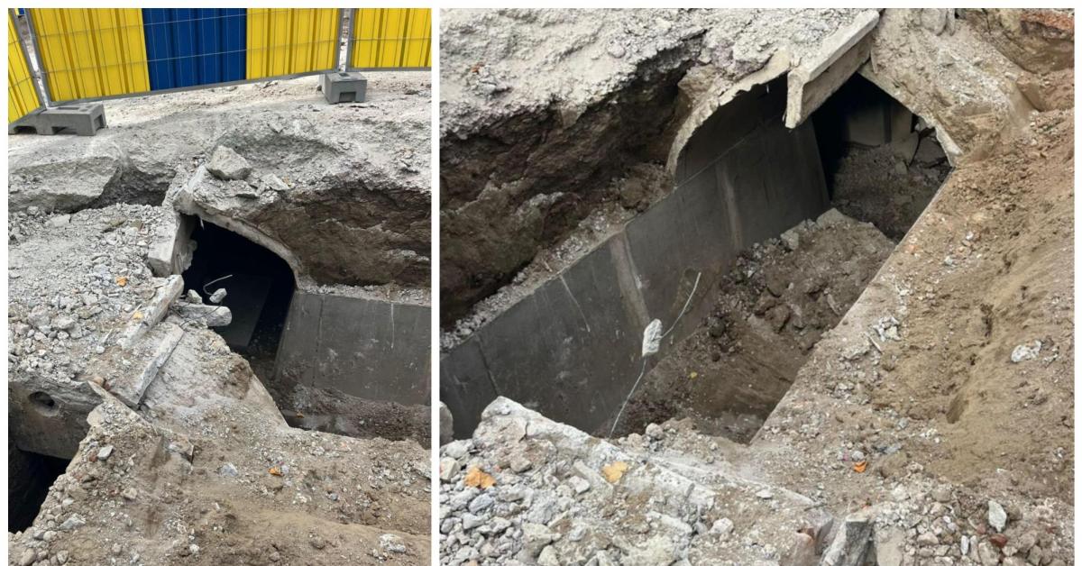 LaCapitale_be's tweet card. Durant le chantier de la place Saint-Denis, les ouvriers ont mis au jour un abri antiaérien datant de la Seconde Guerre mondiale. Le toit y a malheureusement été abîmé.