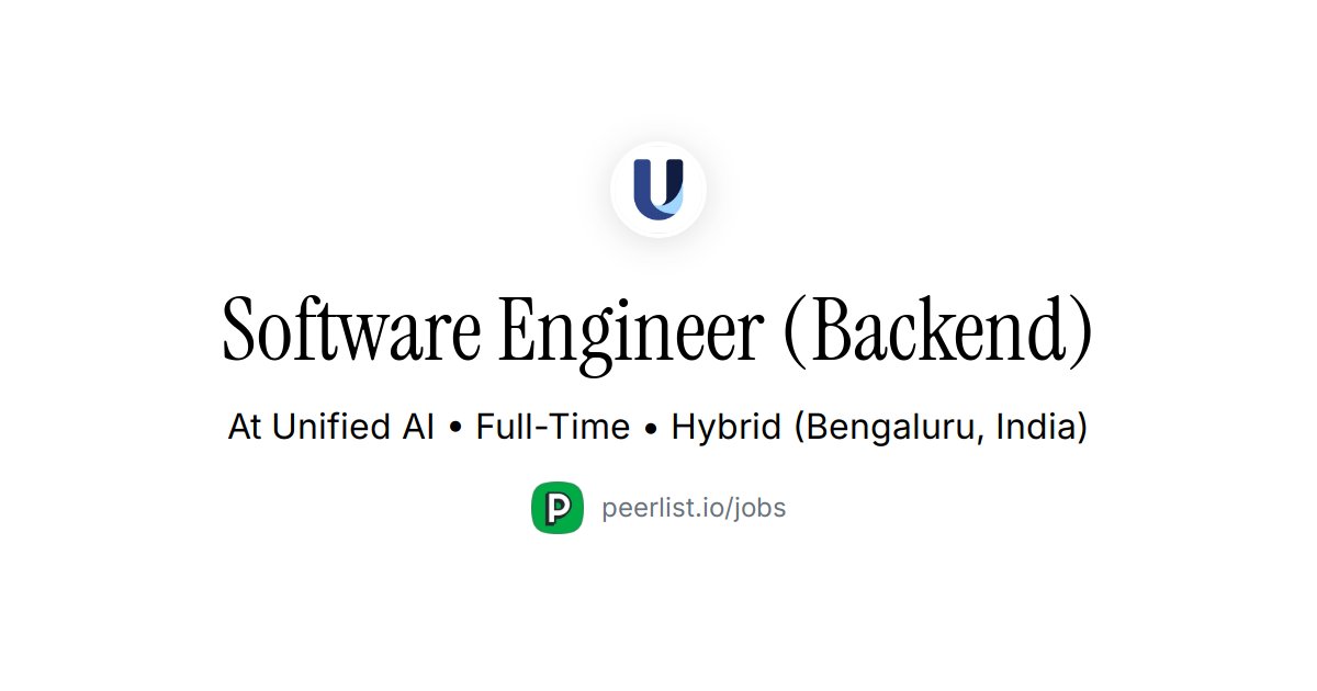 PeerlistHire's tweet card. Unified AI is hiring with Peerlist for a Full-time Software Engineer (Backend). Required skills: Python,Mongodb,Sql,High Agency,Problem Solver