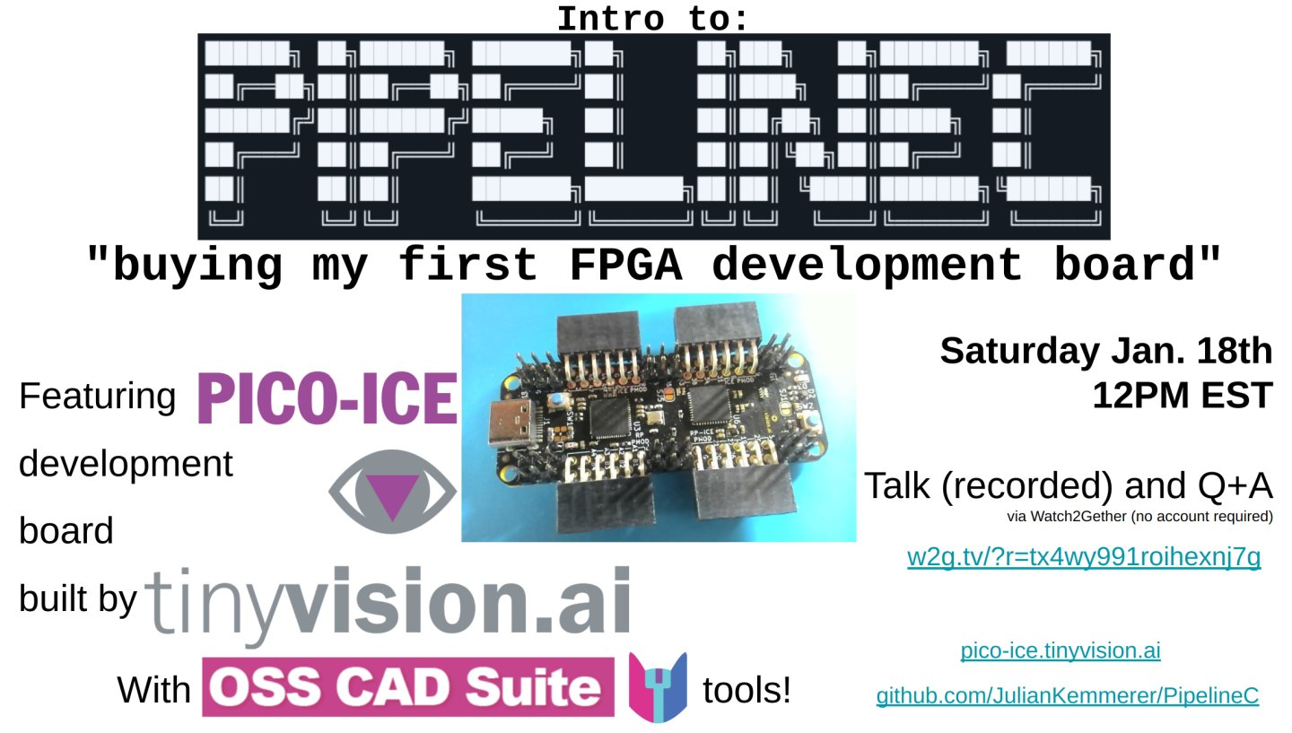 pipelinec_hdl's tweet card. Attached: 1 image Come learn some PipelineC #HDL basics featuring the pico-ice dev board from tinyVision.ai! It has a Lattice Semiconductor @latticesemi #ice40 #FPGA and @Raspberrypi. This intro talk...