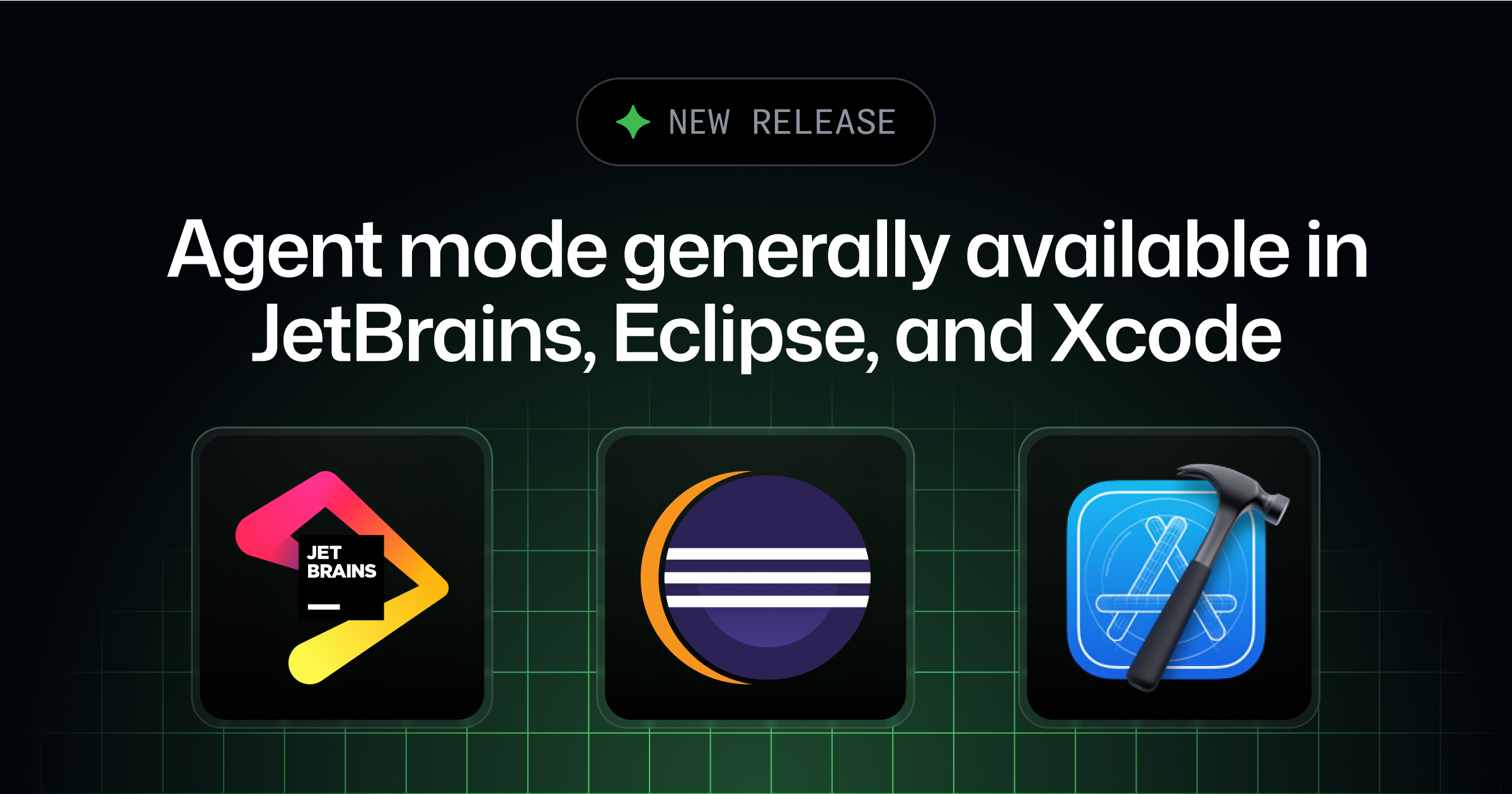 JavaAtMicrosoft's tweet card. GitHub Copilot agent mode for JetBrains, Eclipse, and Xcode is now generally available! You can enable GitHub Copilot with any GitHub account and experience the autonomous coding experience today. ✨…
