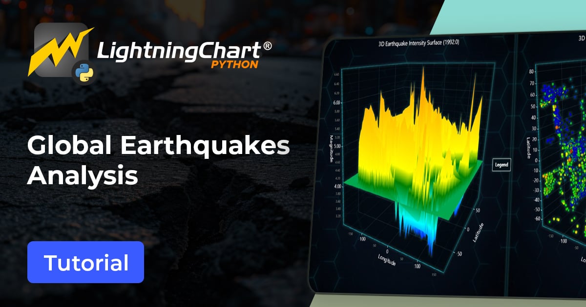 Lightning_Chart's tweet card. Explore global earthquakes analysis using LightningChart Python to visualize seismic data and gain deeper insights into earthquake patterns.