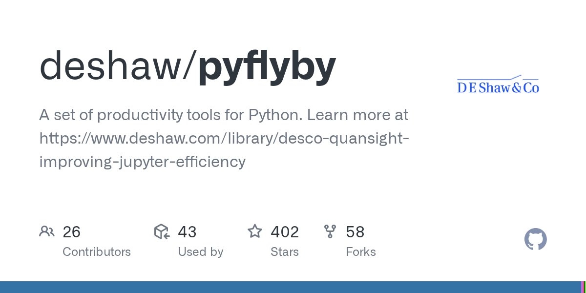 oss_py's tweet card. A set of productivity tools for Python. Learn more at https://www.deshaw.com/library/desco-quansight-improving-jupyter-efficiency - deshaw/pyflyby