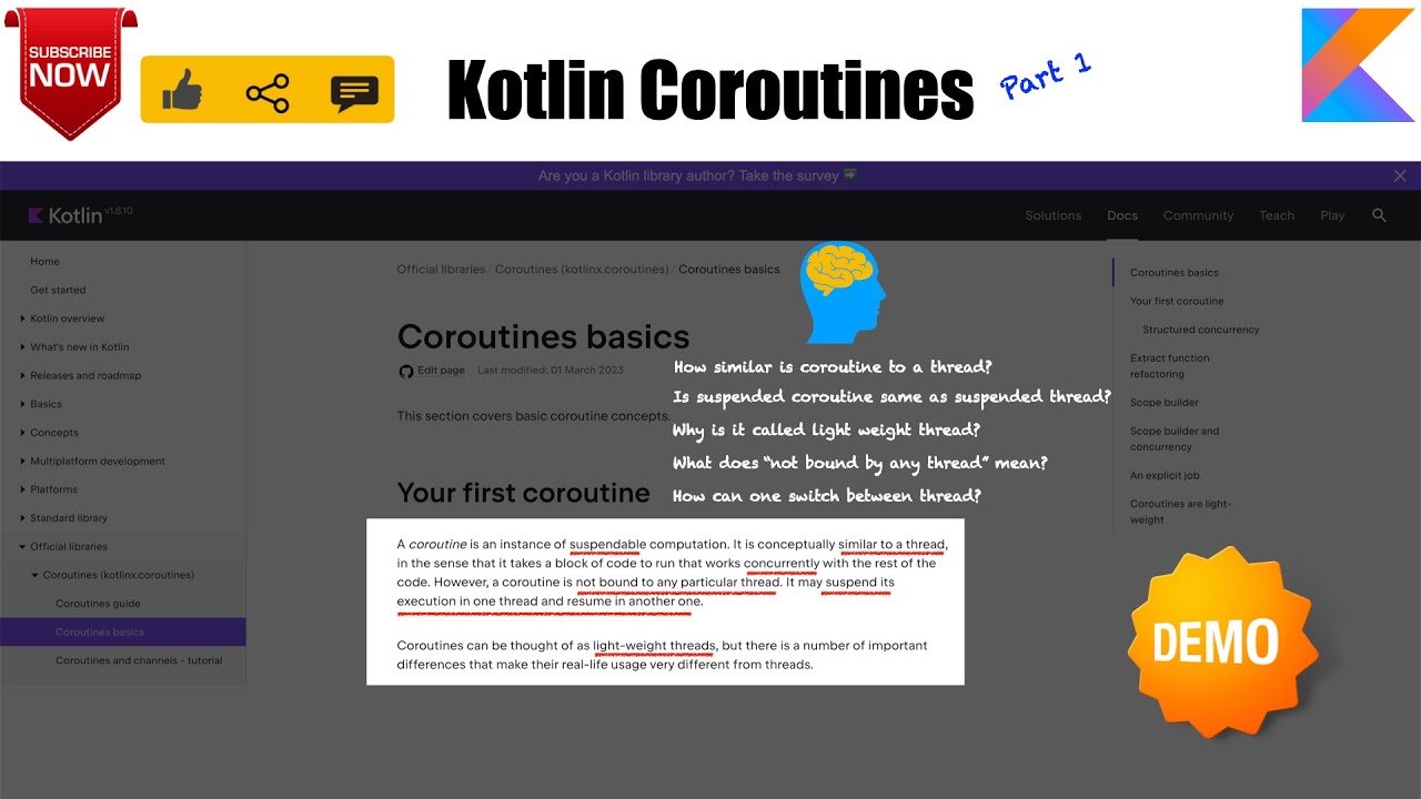 anilvdeshpande's tweet card. Getting started with Coroutines : Kotlin Fundamentals Tutorial - 50