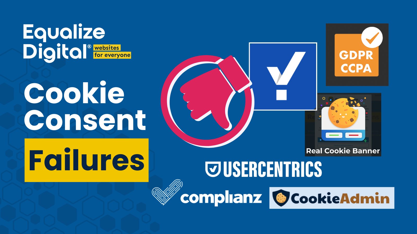 EqualizeDigital's tweet card. Your WordPress cookie banner may not be legally compliant: Usercentrics, Complianz, CookieYes, CookieAdmin, GDPR Cookie Compliance, Real Cookie Banner...
