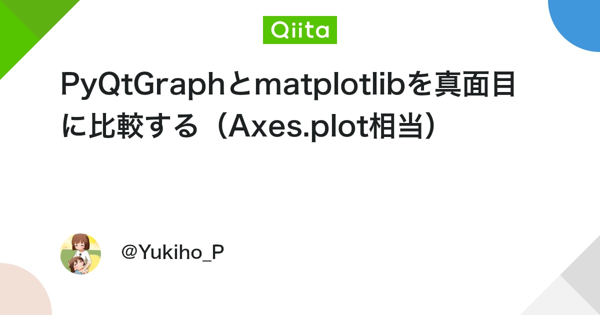 qiita_python's tweet card. 環境 Mac mini(M1) Big Sur Python 3.9.6(arm64) numpy 1.21.1 matplotlib 3.4.3 PyQtGraph 0.12.2 目標 matplotlibで描いてるグラフをPyQtGraphで描けるようになる．...