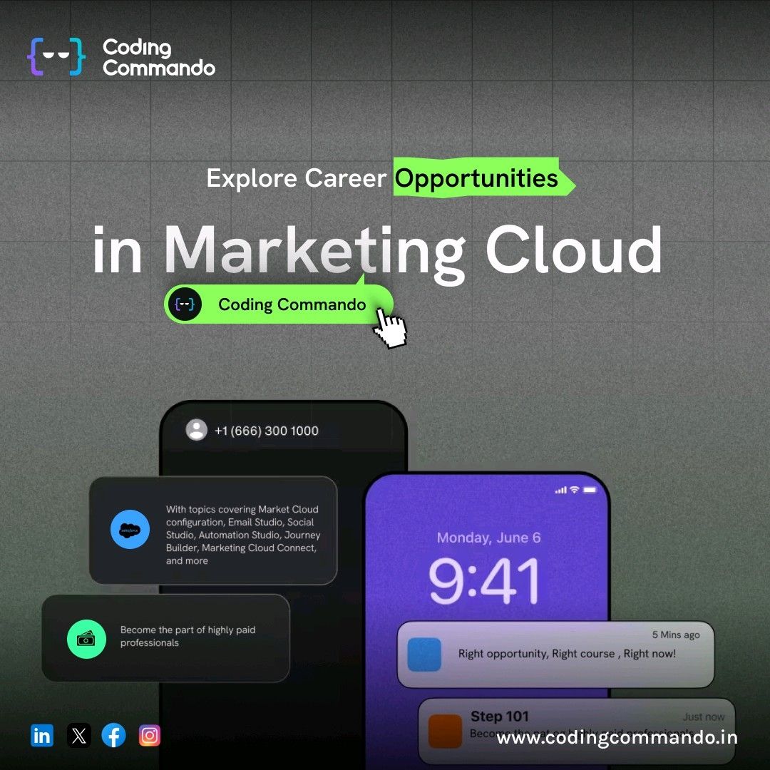 Coding_Commando's tweet card. Explore Career Opportunities in Marketing Cloud at Coding Commando Career opportunities in Salesforce Marketing Cloud are abundant and varied, reflecting the platform's critical role in modern...