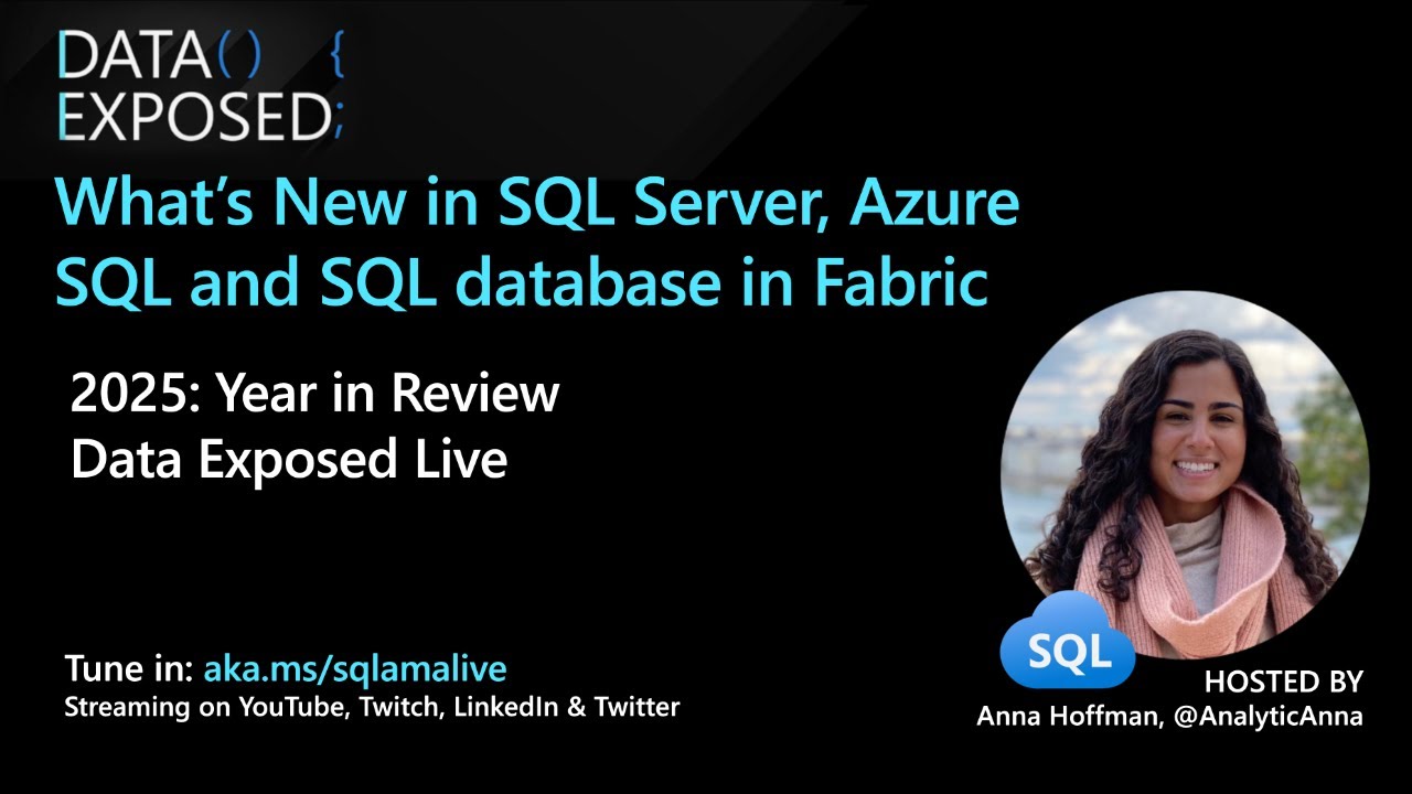 AzureSQL's tweet card. 2025 Year in Review: What's new in SQL Server, Azure SQL, and SQL DB...