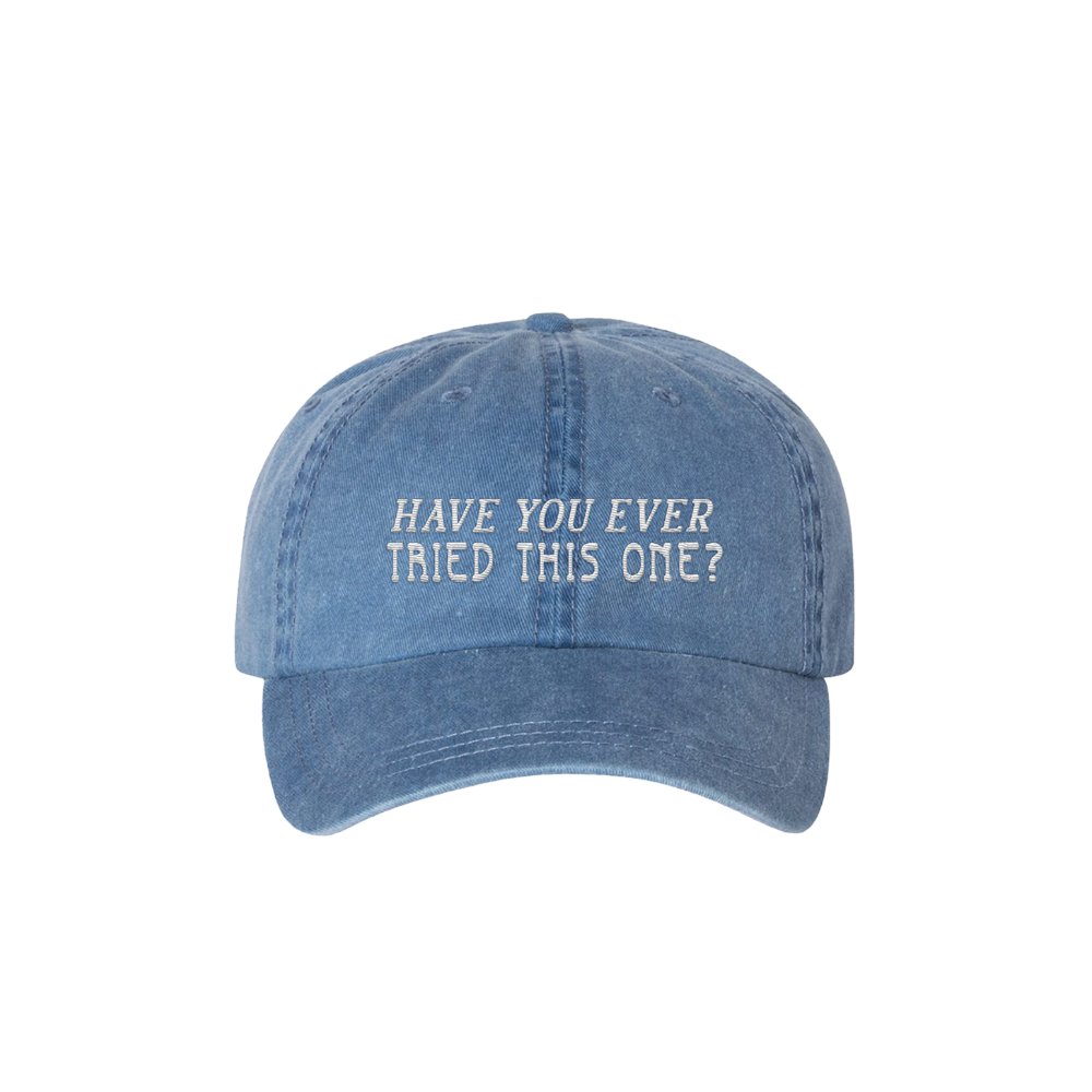 sabrinabot_py's tweet card. Wanna try out some freaky positions? Straight from tour! Blue stone washed hat Spot clean Do not bleach Please Note: depiction of this product is a digital rendering and for illustrative purposes...