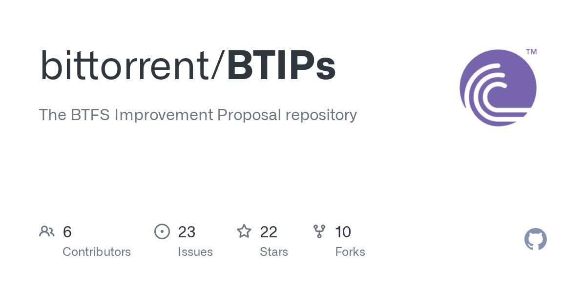 BitTorrent's tweet card. The BTFS Improvement Proposal repository. Contribute to bittorrent/BTIPs development by creating an account on GitHub.