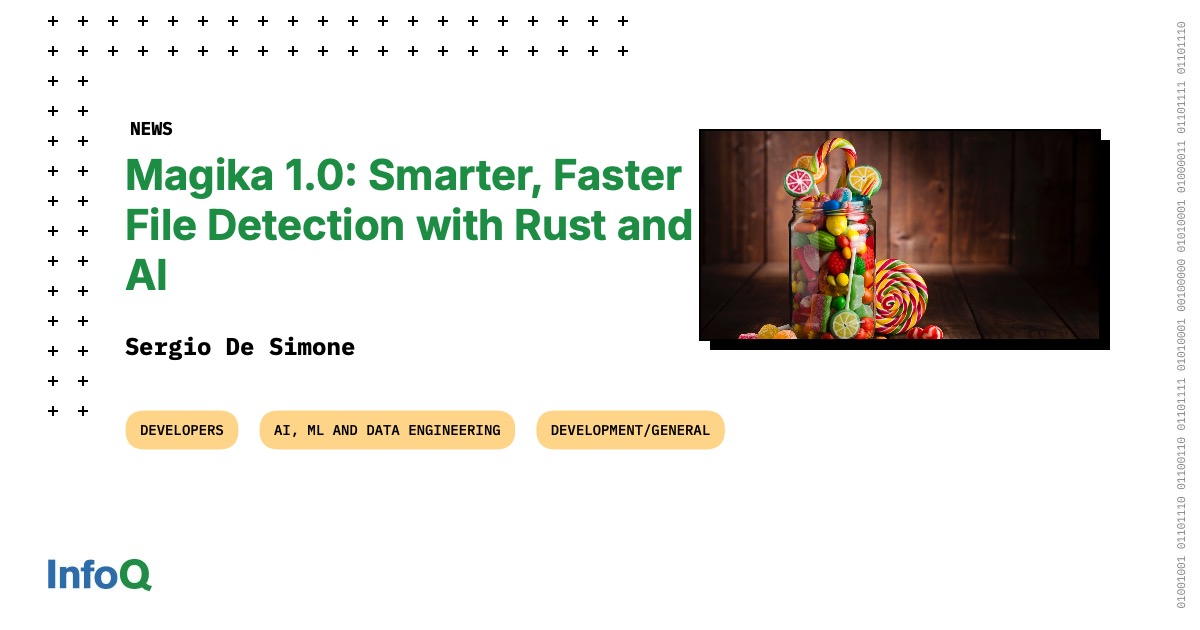 InfoQ's tweet card. Google has just released version 1.0 of Magika, a substantial rewrite of its open-source file type detection system. The new version leverages AI to support a broader range of file types and is built...