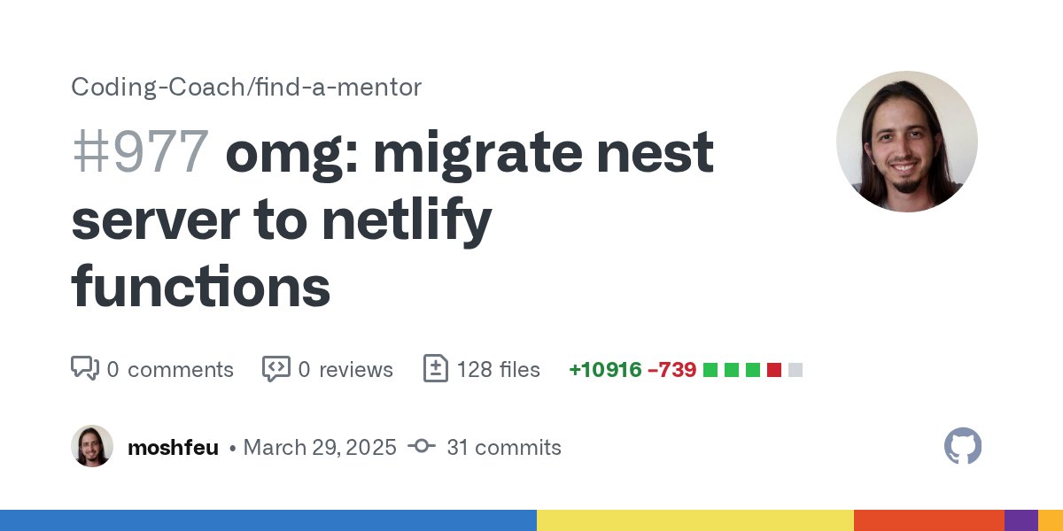 codingcoach_io's tweet card. omg: migrate nest server to netlify functions by moshfeu · Pull Request #977 · Coding-Coach/find-...