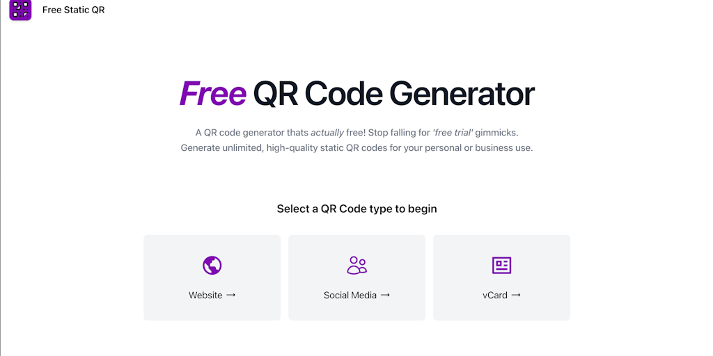 artsycoder533's tweet card. A QR code generator thats actually free! Stop falling for free trial gimmicks. Generate unlimited, high-quality static QR codes for your personal or business use.