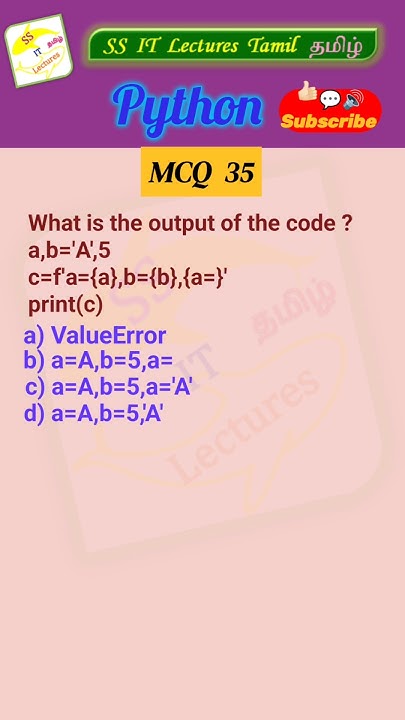 SS_ITLecsTamil's tweet card. Python MCQ 35 - Test Your Skills #python #pythonprogramming #python...
