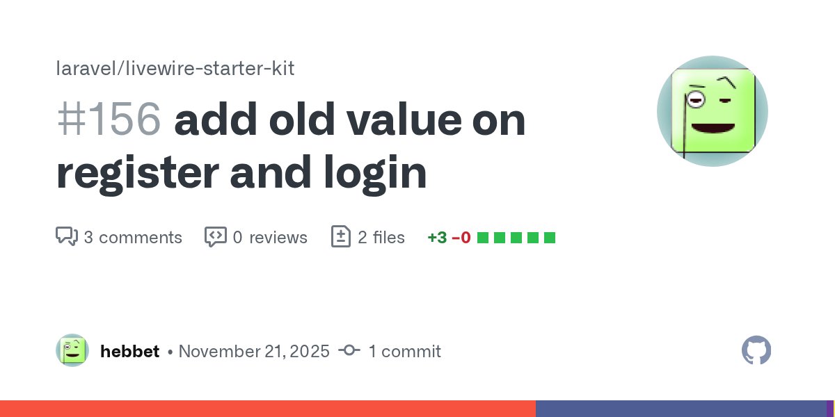 laravel_junko's tweet card. Before you change auth to Fortify the starterkit kept the value of email if user entered the wrong password. with that suggestion it brings back the old behavior for login and register. it was disc...