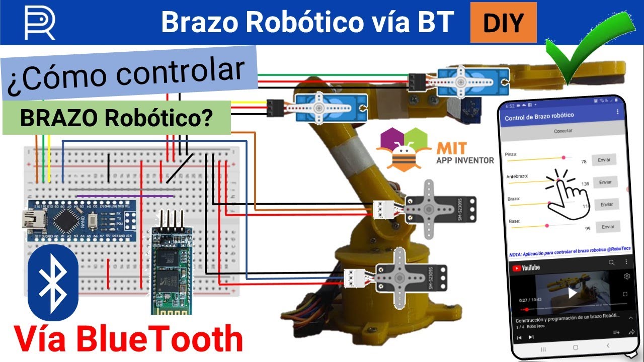 RobotecsRyT's tweet card. ✅ ¿Cómo CONTROLAR #BRAZO Robótico por #Bluetooth? #Arduino, MIT App...