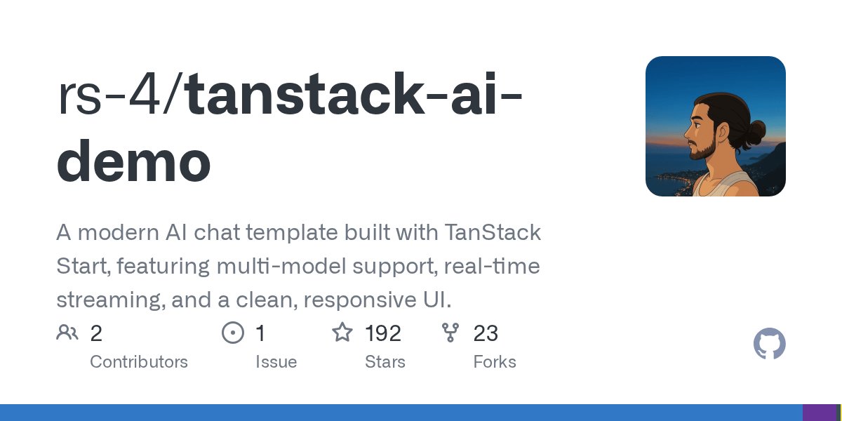 rsStats_'s tweet card. A modern AI chat template built with TanStack Start, featuring multi-model support, real-time streaming, and a clean, responsive UI. - rs-4/tanstack-ai-demo