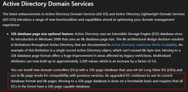 JsQForKnowledge's tweet card. In addition to what Christoffer Andersson wrote, about 8K Pages database size on W2K25 DCs, this blog post adds some more info and picture to visualize the problem