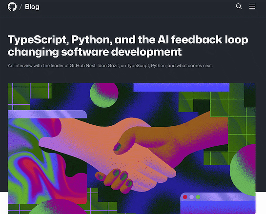 so_nkbys's tweet card. GitHubは、開発ツールとしてAIが導入されていくことで、プログラミング言語やフレームワークの選択にどのような影響を与えるかを考察したブログ記事「TypeScript, Python, and the AI feedback loop c...