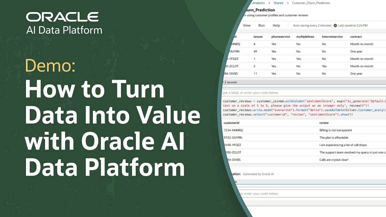 OracleCloud's tweet card. Predict Customer Churn with Oracle AI Data Platform: Demo