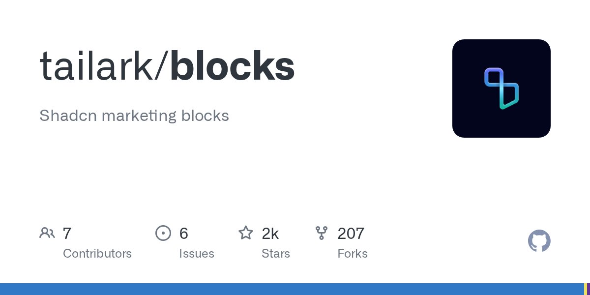githubreadme's tweet card. Shadcn marketing blocks. Contribute to tailark/blocks development by creating an account on GitHub.