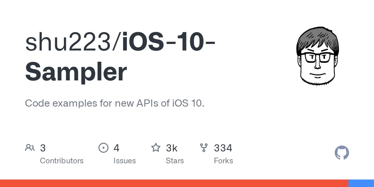 swiftgit's tweet card. Code examples for new APIs of iOS 10. Contribute to shu223/iOS-10-Sampler development by creating an account on GitHub.