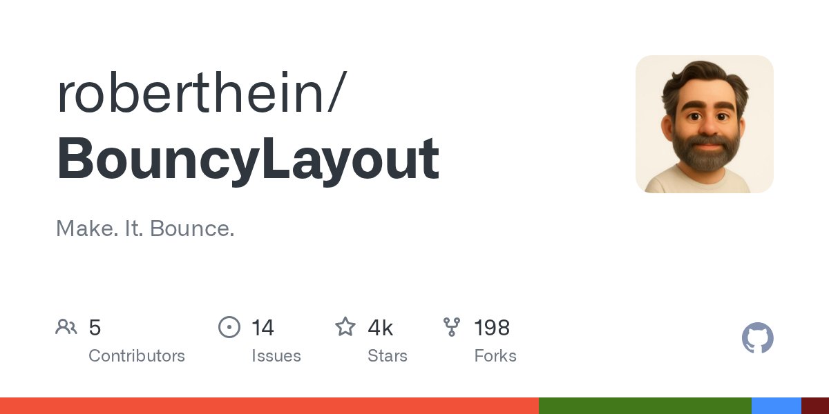 swiftgit's tweet card. Make. It. Bounce. Contribute to roberthein/BouncyLayout development by creating an account on GitHub.