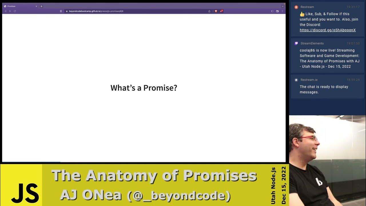 utahnodejs's tweet card. The Anatomy of Promises with AJ - Utah Node.js - Dec 15, 2022