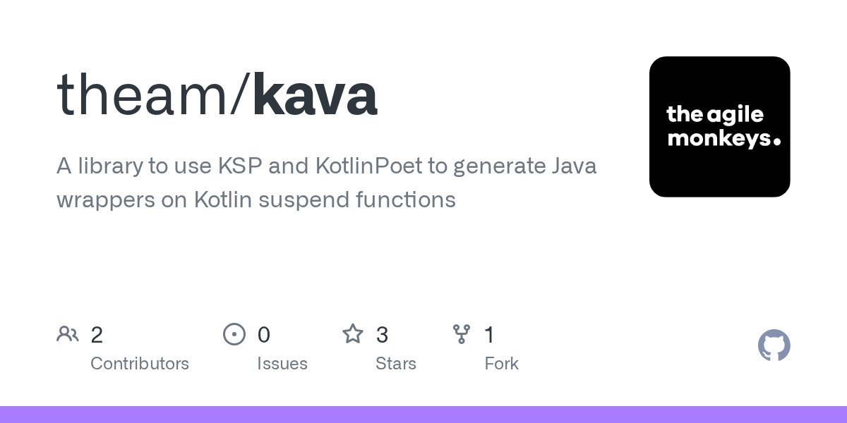 J2RGUEZ's tweet card. A library to use KSP and KotlinPoet to generate Java wrappers on Kotlin suspend functions - theam/kava