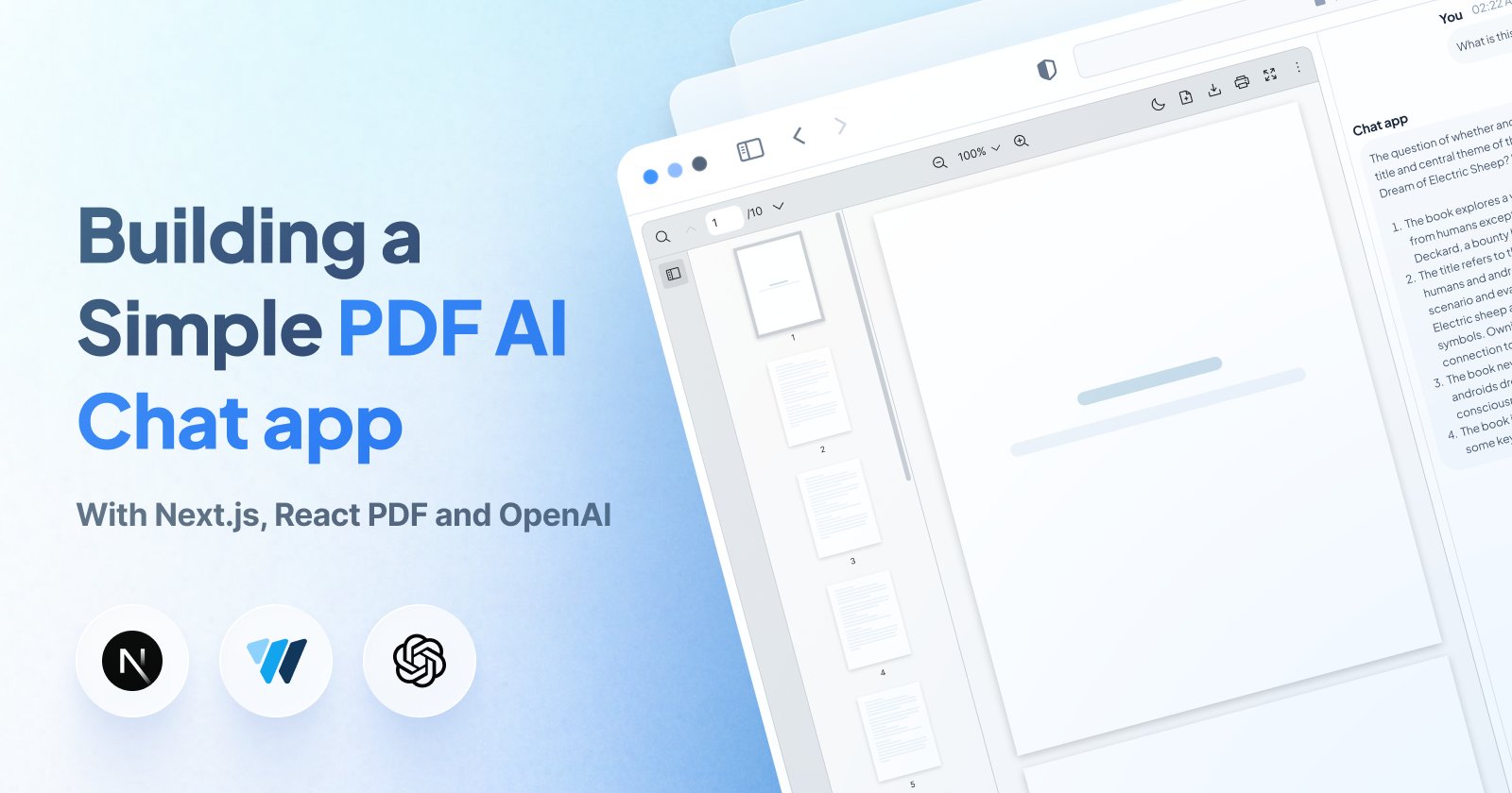 ReactPdf's tweet card. Learn How to Create a PDF AI Chat App Using Next.js and OpenAI