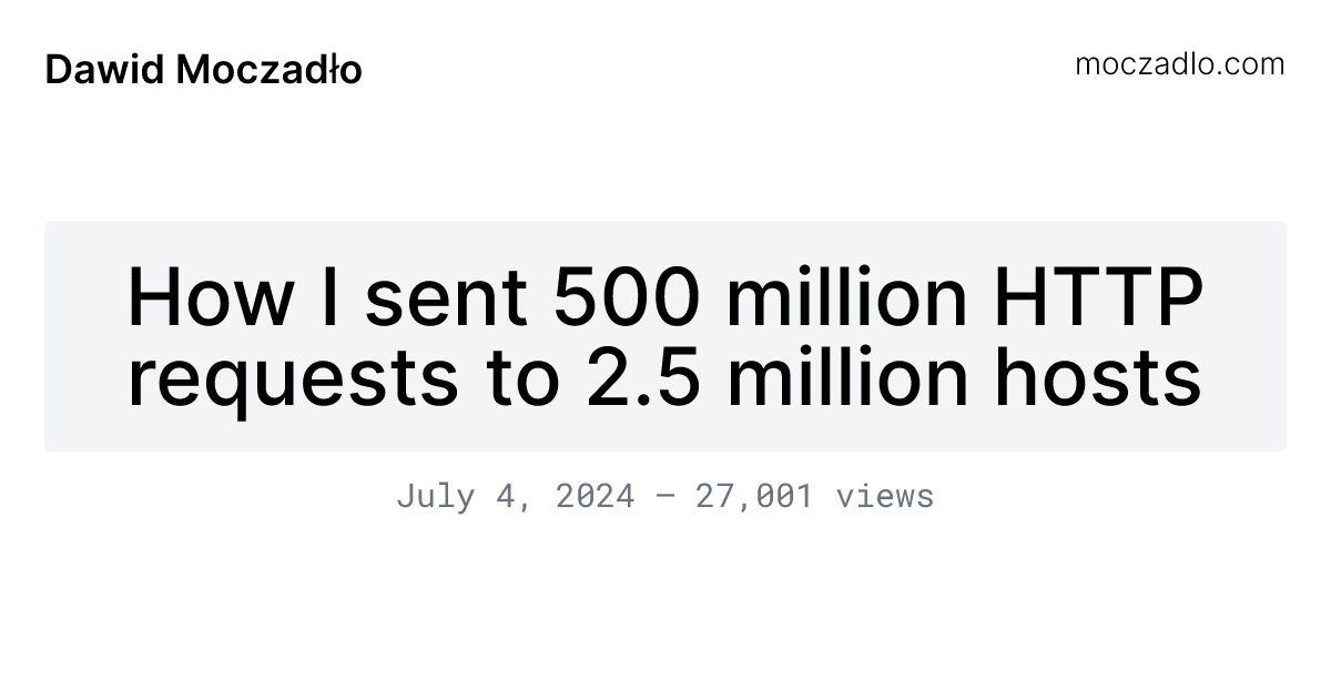 Elliot_F's tweet card. How I sent 500 million HTTP requests to 2.5 million hosts in a couple of hours. Deep dive into HTTP/1.1 and Go.