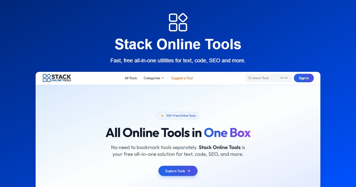 stackonlinetool's tweet card. Format, minify, and test code with our free online developer tools. Code formatter, minifier, and regex tester.