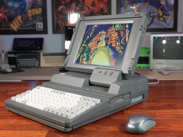 Hacksterio's tweet card. Say goodbye to the original Intel 80286 processor: this luggable now features a gaming-ready AMD Ryzen 9 8945HS.