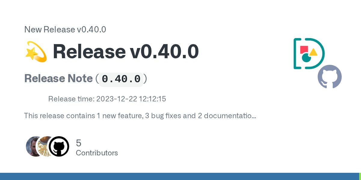 docarray's tweet card. Release Note (0.40.0) Release time: 2023-12-22 12:12:15 This release contains 1 new feature, 3 bug fixes and 2 documentation improvements. 🆕 Features Add Epsilla connector (#1835) We have integra...