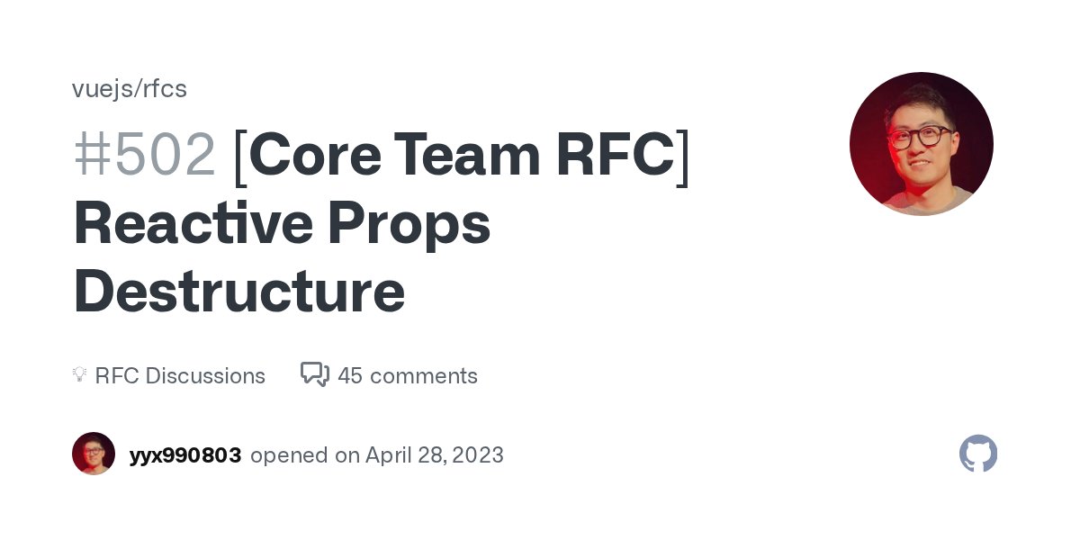 youyuxi's tweet card. Start Date: 2023-04-28 Reference Issues: Reactivity Transform Implementation PR: N/A Summary Introduce a compile-time transform that makes destructured bindings from defineProps reactive. This was ...