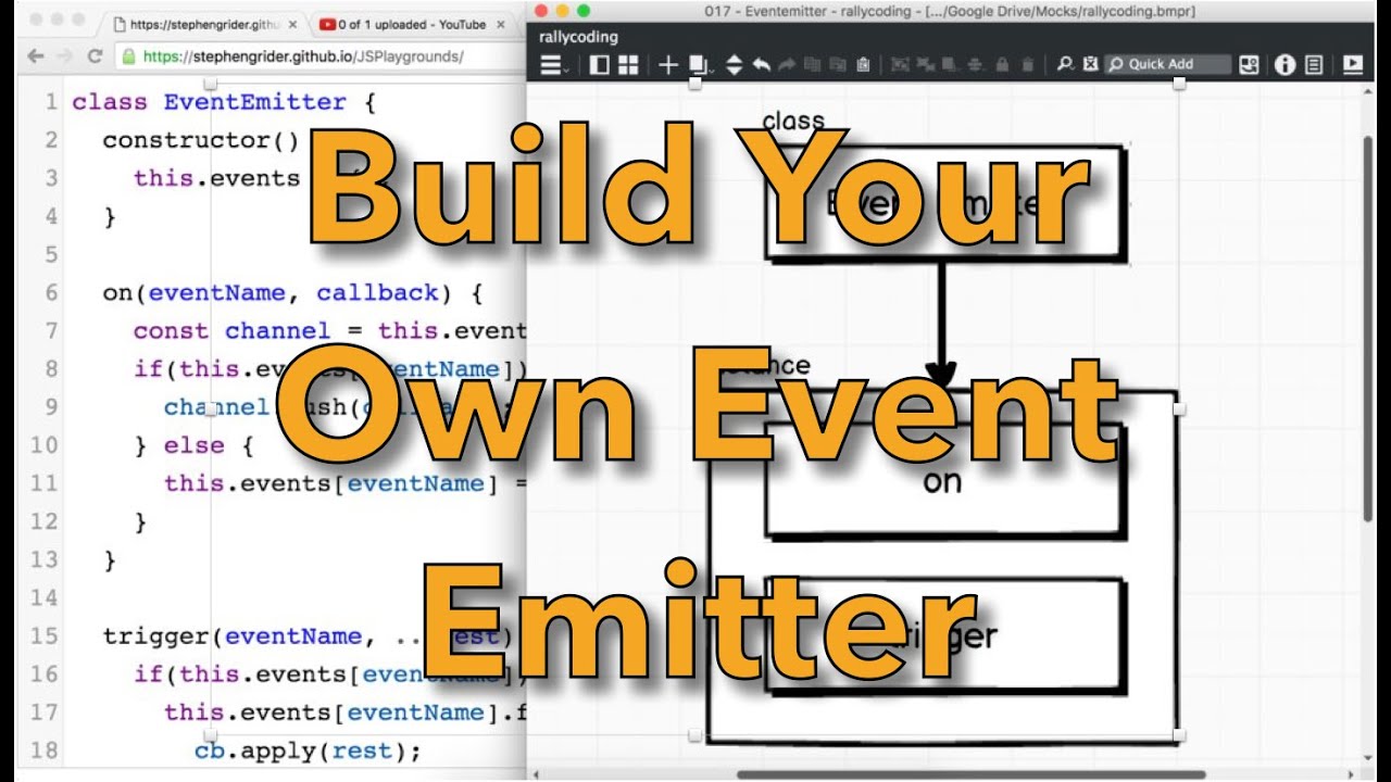 rally_coding's tweet card. Build Your Own EventEmitter