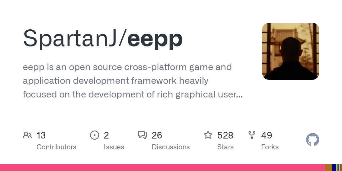 SpartanDev's tweet card. eepp is an open source cross-platform game and application development framework heavily focused on the development of rich graphical user interfaces. - SpartanJ/eepp