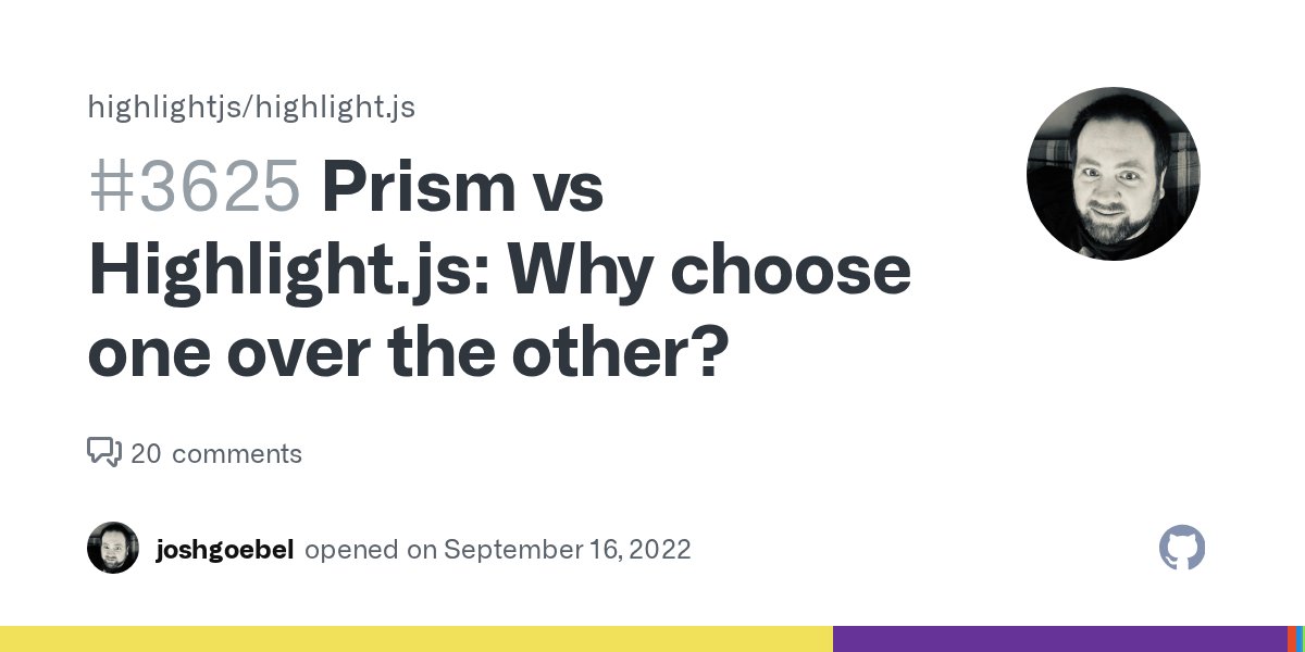 highlightjs's tweet card. Related: #3619 #3621 #3623 In trying to figure out the direction of the project moving forward, where we go, how we should or shouldn't integrate with other parsers (at the 1st party level), it...