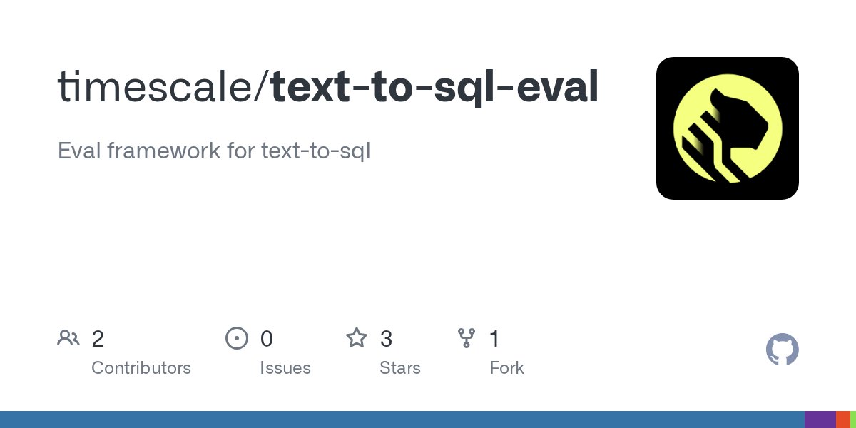 michaelfreedman's tweet card. Eval framework for text-to-sql. Contribute to timescale/text-to-sql-eval development by creating an account on GitHub.
