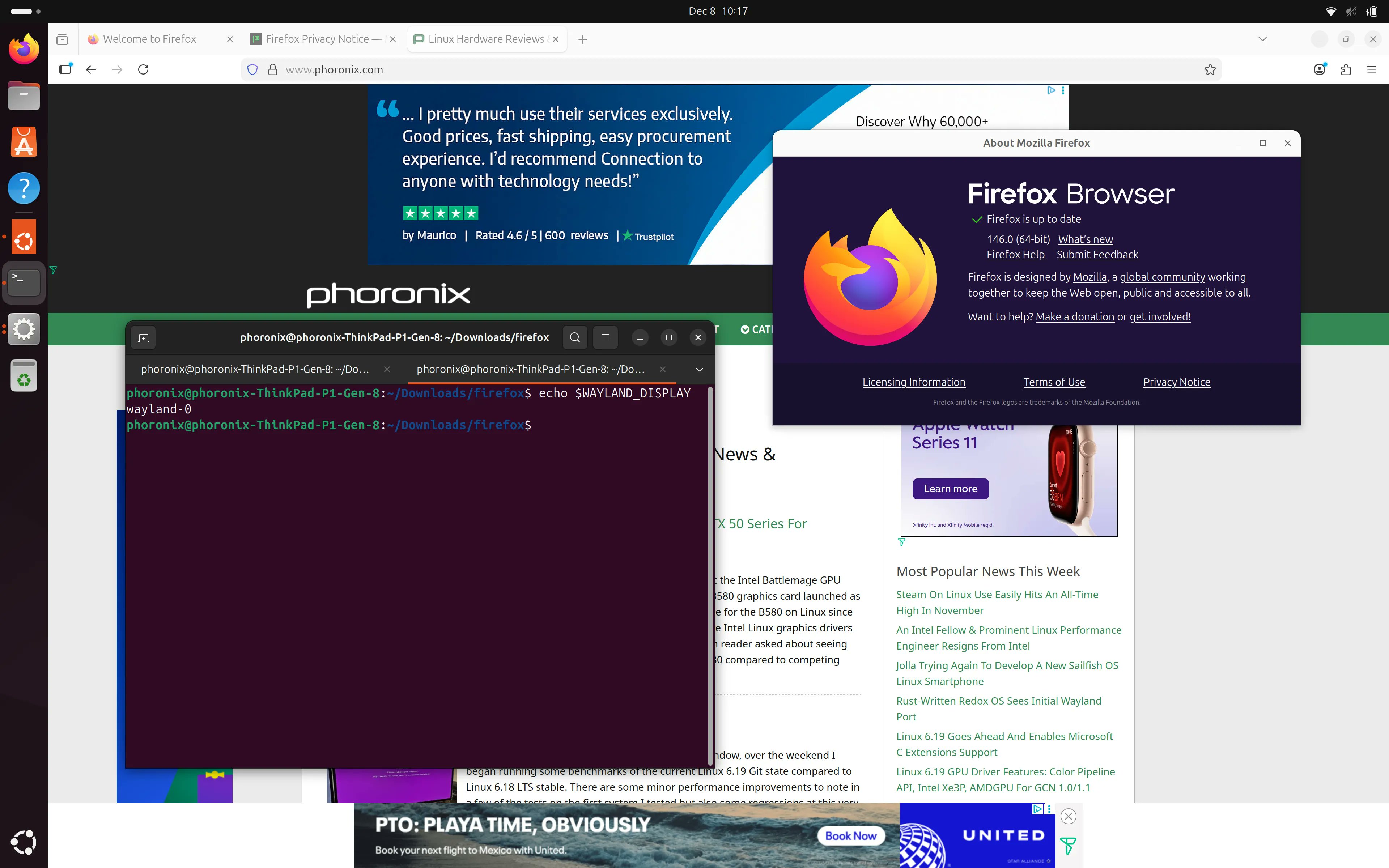 phoronix's tweet card. The Mozilla Firefox 146.0 release binaries are now available with a very exciting improvement for Linux users relying on Wayland.