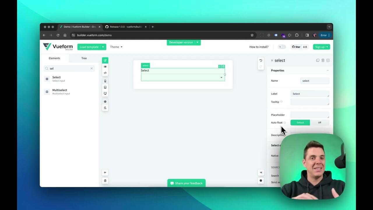 vueform's tweet card. Simple Preset in Vueform Builder