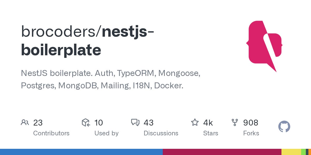 JavaScriptNewz's tweet card. NestJS boilerplate. Auth, TypeORM, Mongoose, Postgres, MongoDB, Mailing, I18N, Docker. - brocoders/nestjs-boilerplate
