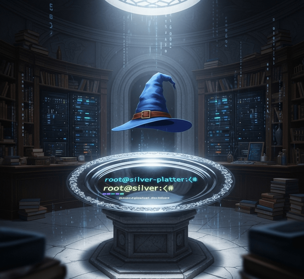 0xT3chn0m4nc3r's tweet card. Walkthrough for the Silver Platter. This guide covers exploiting a Silverpeas auth bypass, pivoting users by finding credentials in logs, and escalating privileges to root.