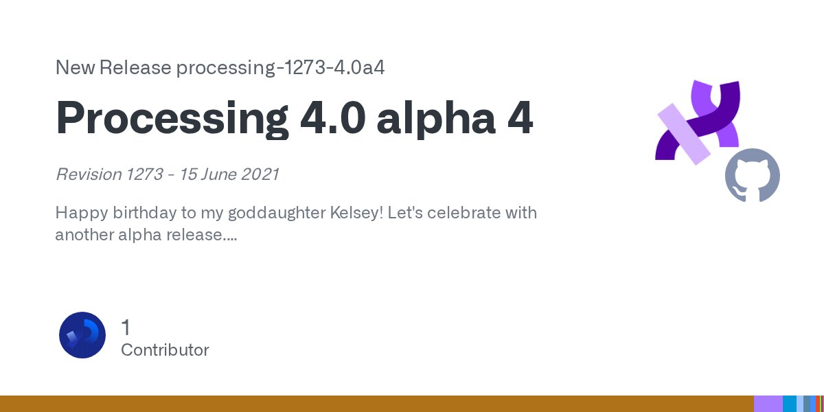 ben_fry's tweet card. Revision 1273 - 15 June 2021 Happy birthday to my goddaughter Kelsey! Let's celebrate with another alpha release. This should be a bit more stable than the last round. I've rolled back some...