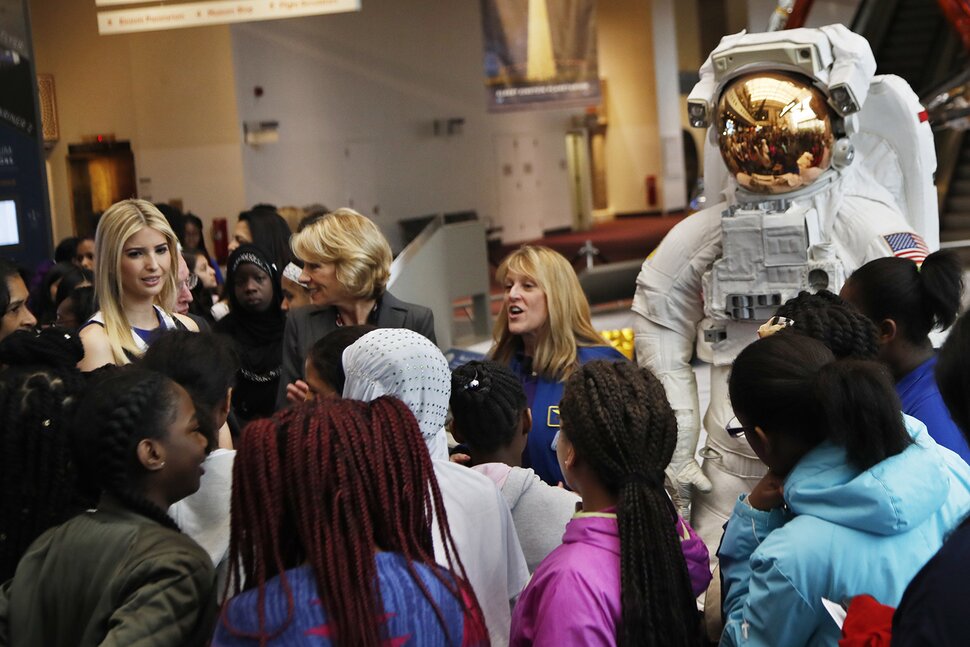 CodingForChange's tweet card. Though the president has proposed slashing NASA’s education budget, Ivanka Trump and Education Secretary Betsy DeVos promote the space program and STEM.