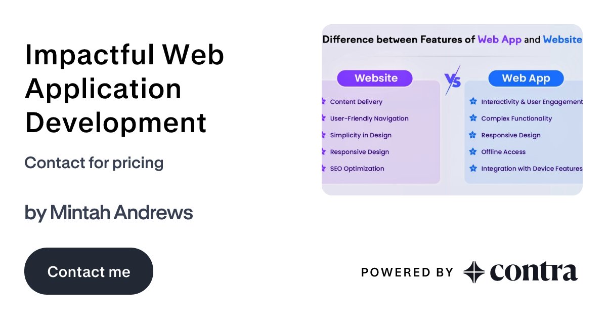 codemintah's tweet card. Read more about Impactful Web Application Development by Mintah Andrews on Contra.